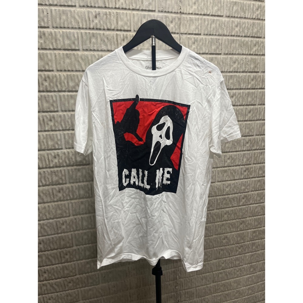 Ghost Face Scream Call Me Graphic T-Shirt White Mens Medium Bioworld Horror Tee